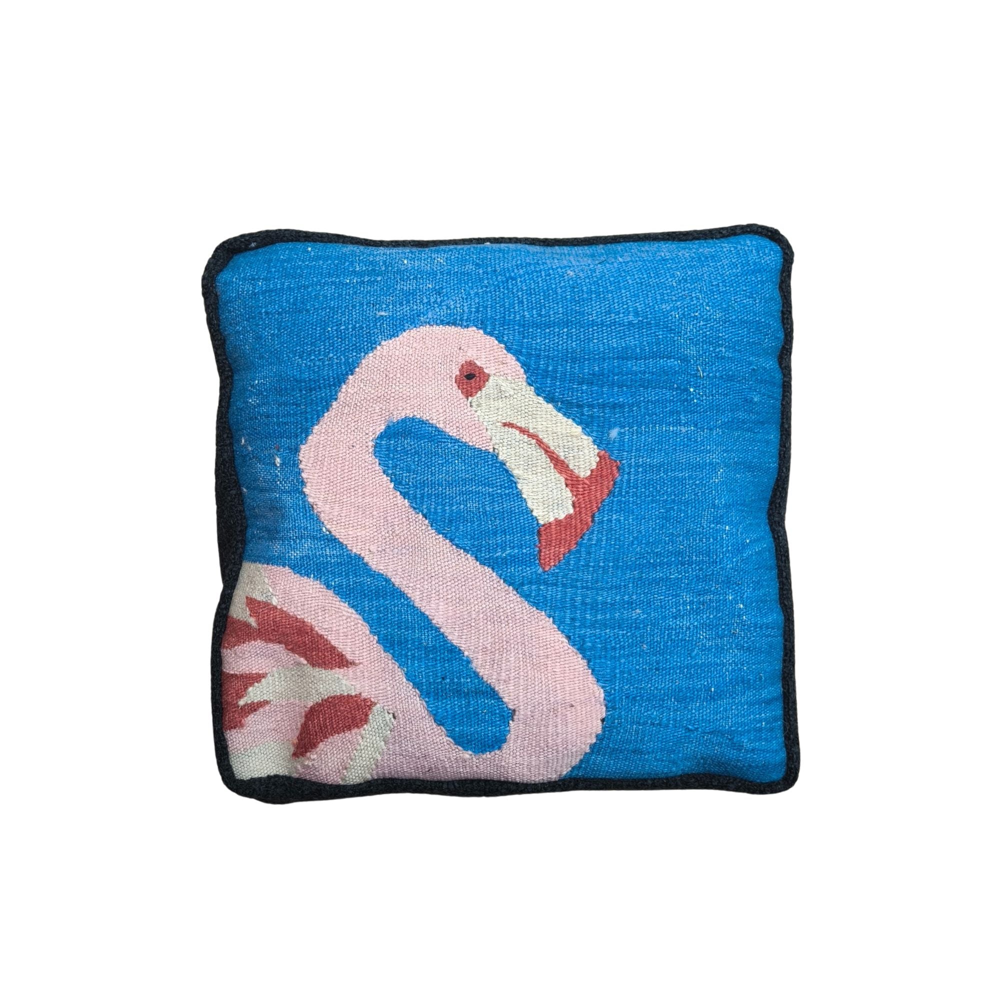 Flamingo Mavi Kare El Dokuması Kırlent