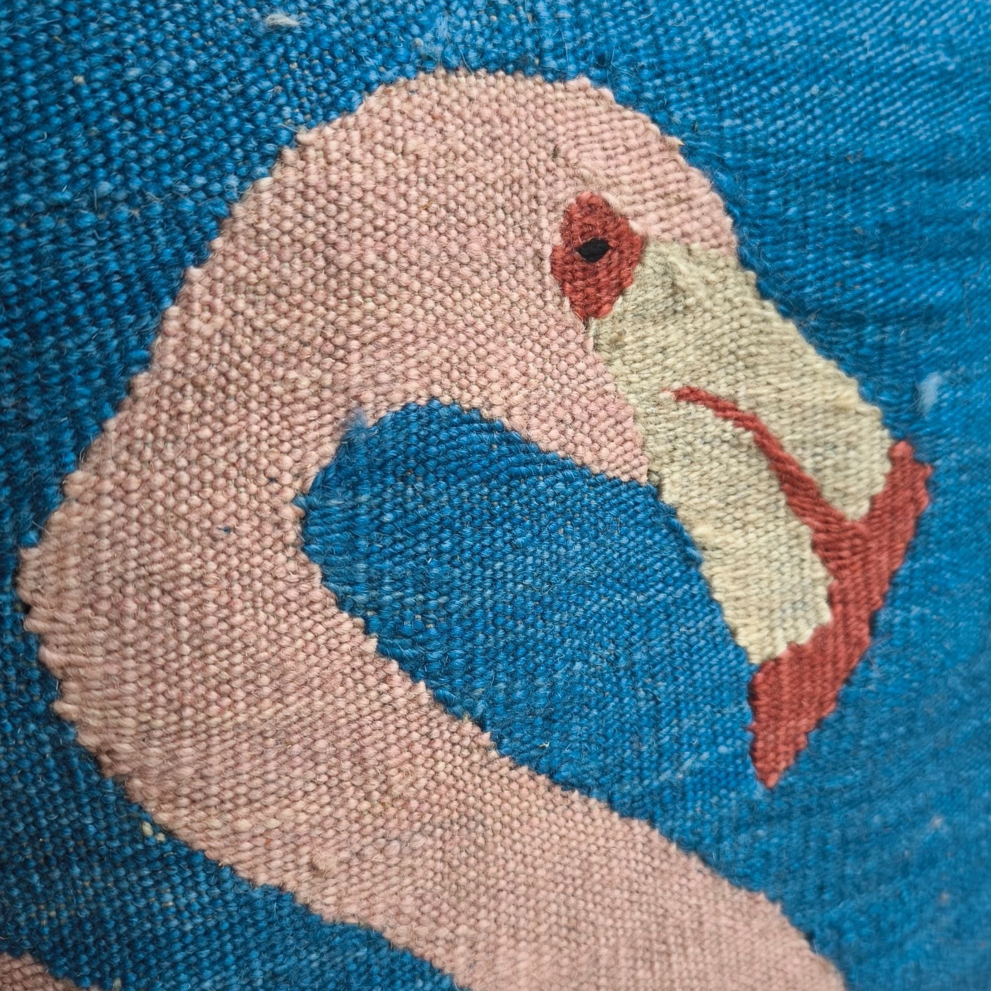 Flamingo Mavi Kare El Dokuması Kırlent