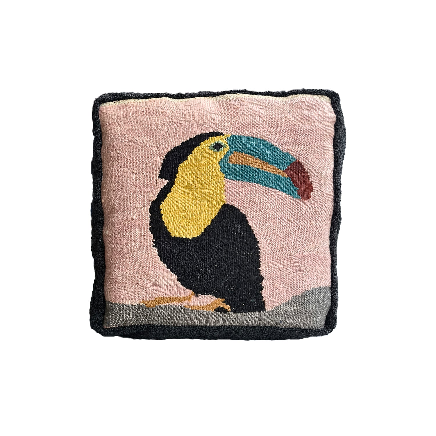 Tucan Desenli Kare Renkli El Dokuması Kırlent